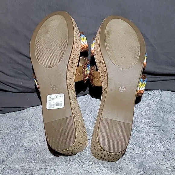 Comfort EST.1946 Crochet Cork Wedge Teal/Brown/Orange/White Cushion Sole Size 11 - Picture 10 of 10